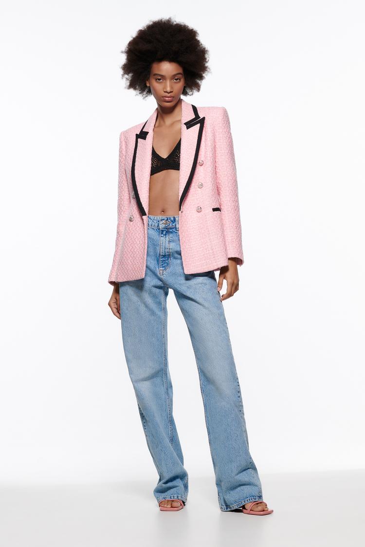 STRUCTURED BLAZER WITH CONTRASTING PIPING Light pink ZARA United States
